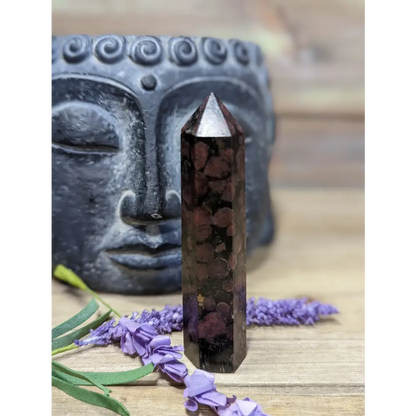 Arfendsonite with Garnet Towers - 15- 3 1/2’’ - Towers