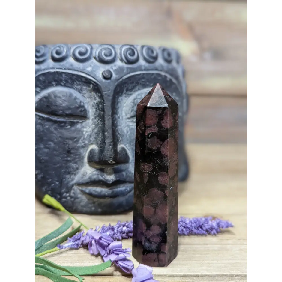 Arfendsonite with Garnet Towers - 12- 3 1/2’’ - Towers