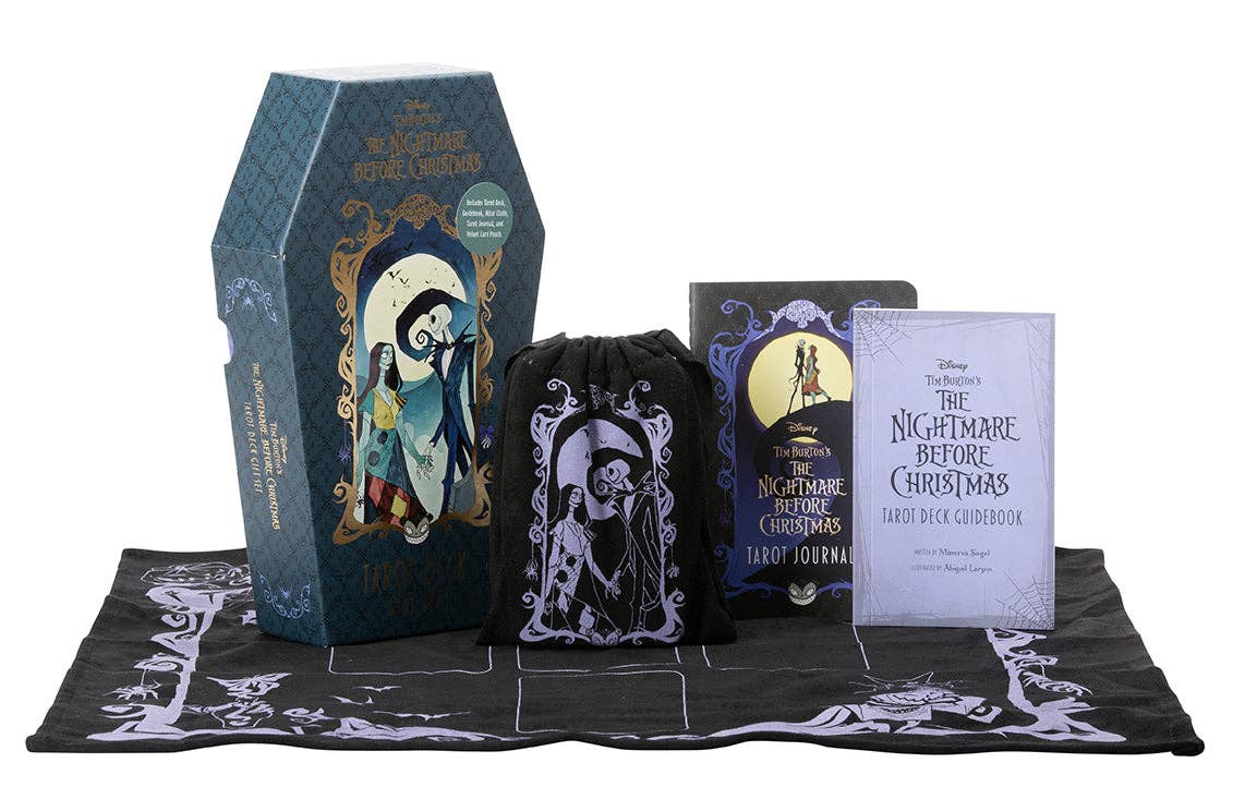 Disney Tim Burton’s The Nightmare Before Christmas Tarot Deck and Guidebook (Official Disney Set) – 78 Cards, 128-Page Guidebook, Altar Cloth, Guided Notebook, and Pouch