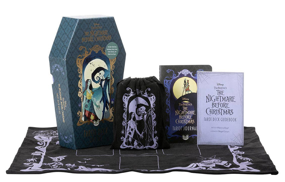 Disney Tim Burton’s The Nightmare Before Christmas Tarot Deck and Guidebook (Official Disney Set) – 78 Cards, 128-Page Guidebook, Altar Cloth, Guided Notebook, and Pouch