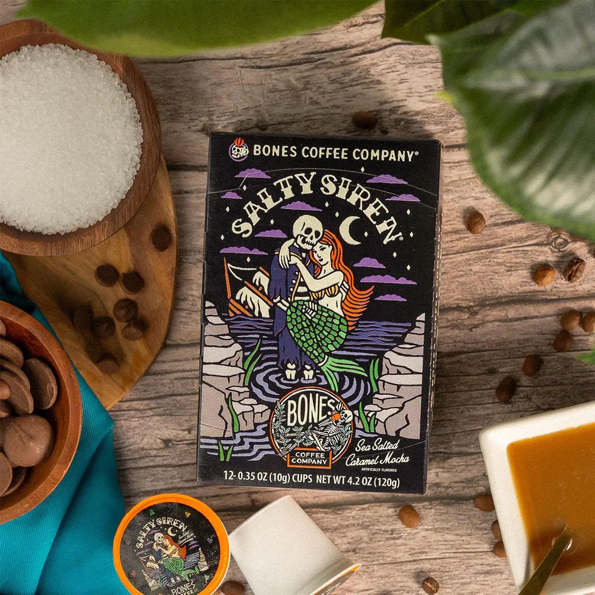 Bones Coffee Salty Siren Coffee Pods (12 Count) – Flavored Coffee Pods for Easy Brewing