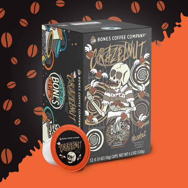 Bones Coffee Crazelnut Coffee Pods (12 Count) – Flavored Coffee Pods for Easy Brewing