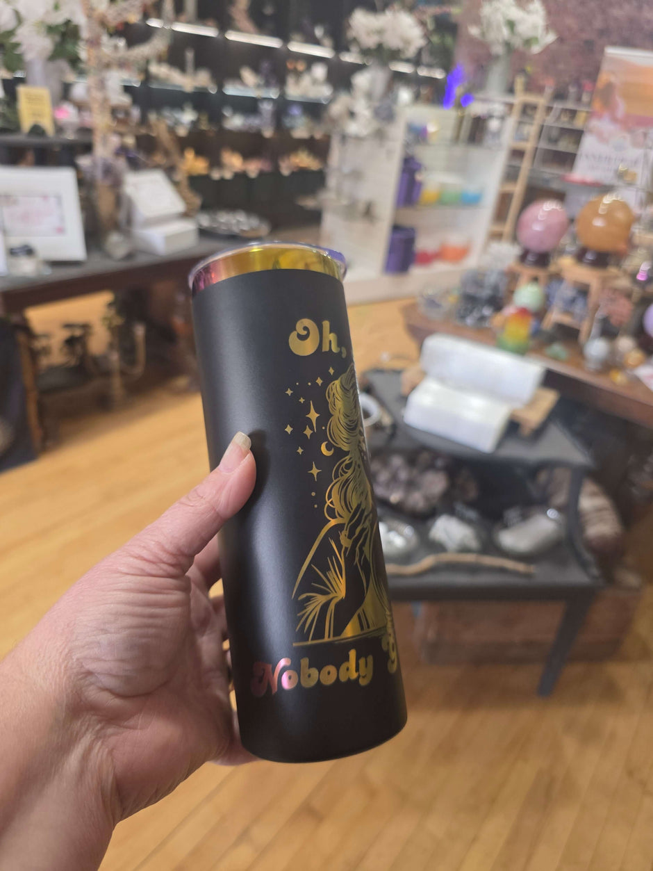 Black & Aura Rainbow 20oz Tumbler – Crystal Ball “Oh Look Nobody Gives a Shit” 🔮🌈