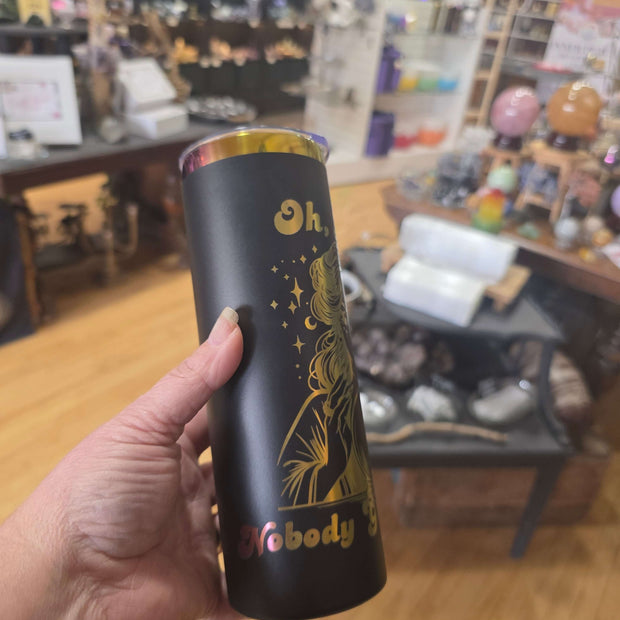Black & Aura Rainbow 20oz Tumbler – Crystal Ball “Oh Look Nobody Gives a Shit” 🔮🌈