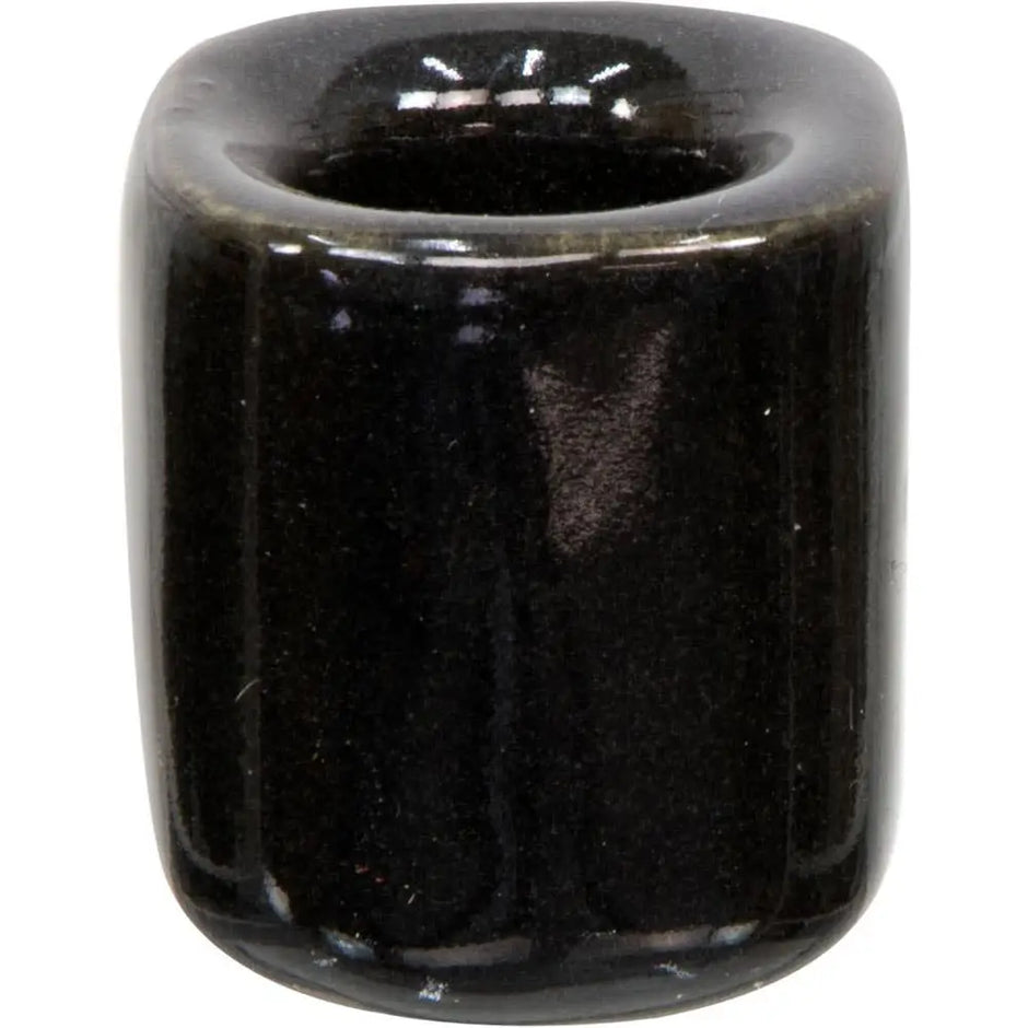 Black ceramic chime candle holder with a sleek finish, displayed on a white background.