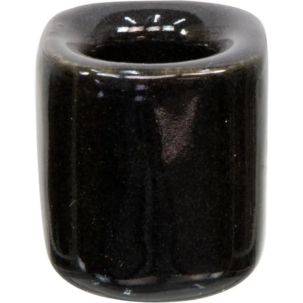 Black ceramic chime candle holder with a sleek finish, displayed on a white background.