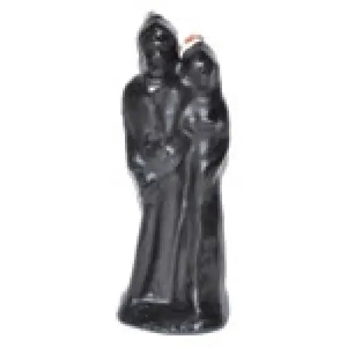 6.5" black candle shaped as a couple joined together, displayed on a white background. Perfect for protection, banishing negativity, and relationship transformation.
