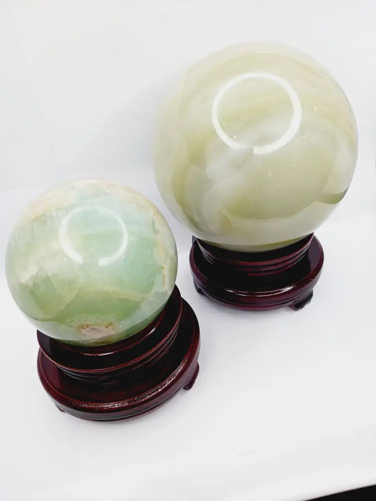 🌊💚 Blue-Green Calcite Spheres with Free Stand – Calming Energy Heart Healing and Oceanic Beauty! ✨