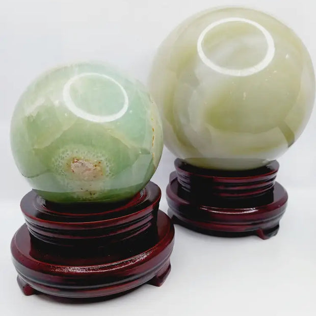 🌊💚 Blue-Green Calcite Spheres with Free Stand – Calming Energy Heart Healing and Oceanic Beauty! ✨