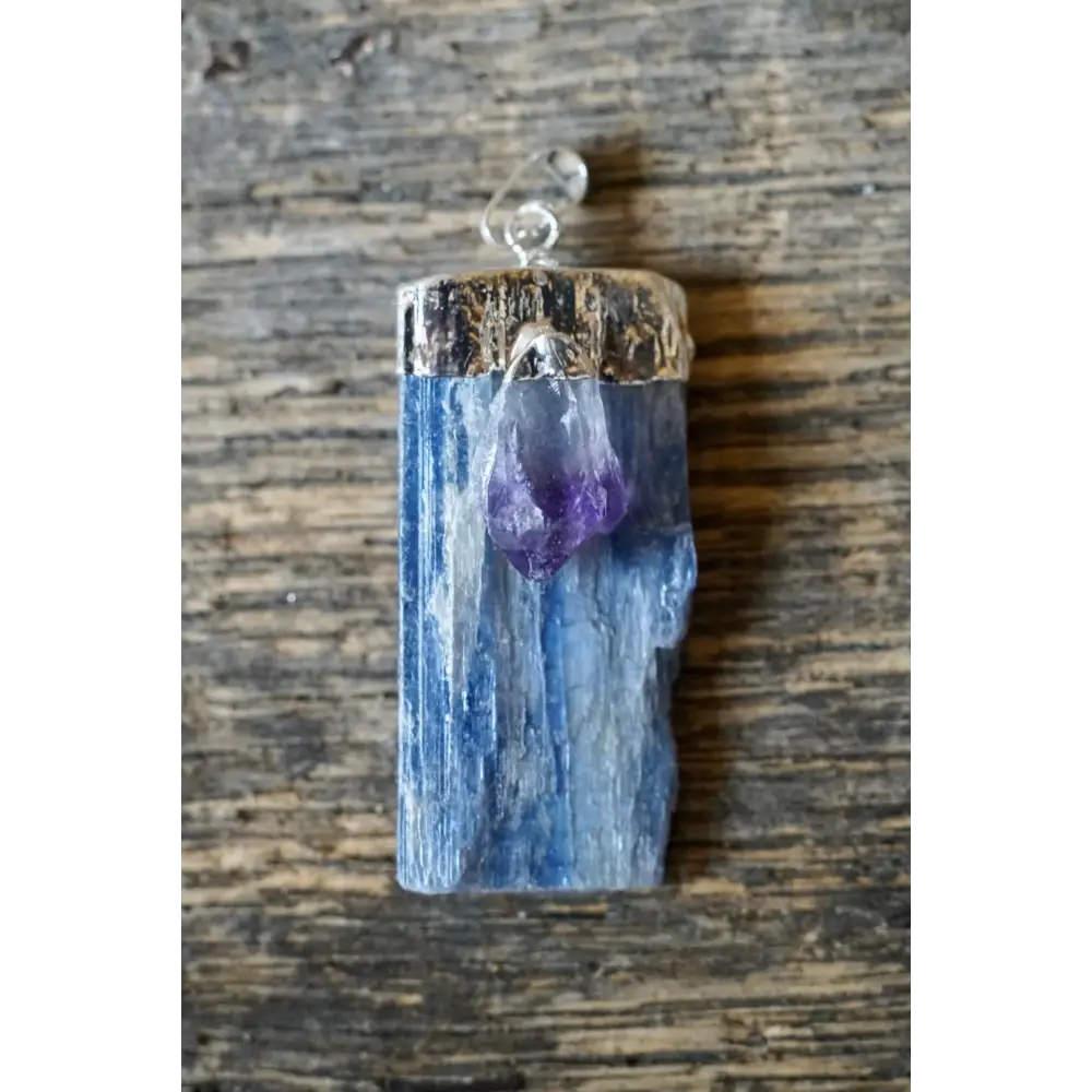 Blue Kyanite with Amethyst Pendant - Jewelry
