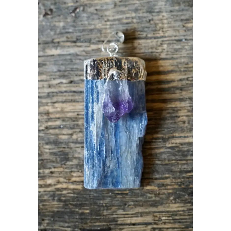 Blue Kyanite with Amethyst Pendant - Jewelry