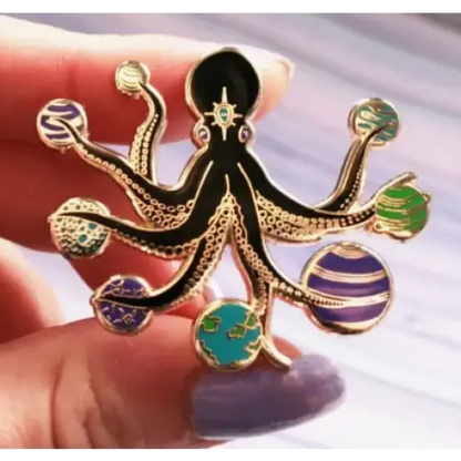 BROOCH LAPEL ENAMEL Magical Pins Pin (Page 1) - Octopus with Planets - Clothing & Apparel