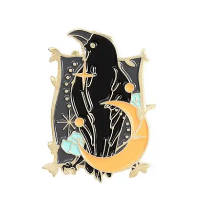BROOCH LAPEL ENAMEL Magical Pins Pin (Page 1) - Raven Yellow Moon - Clothing & Apparel