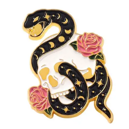 BROOCH LAPEL ENAMEL Magical Pins Pin (Page 1) - Snake on Skull - Clothing & Apparel