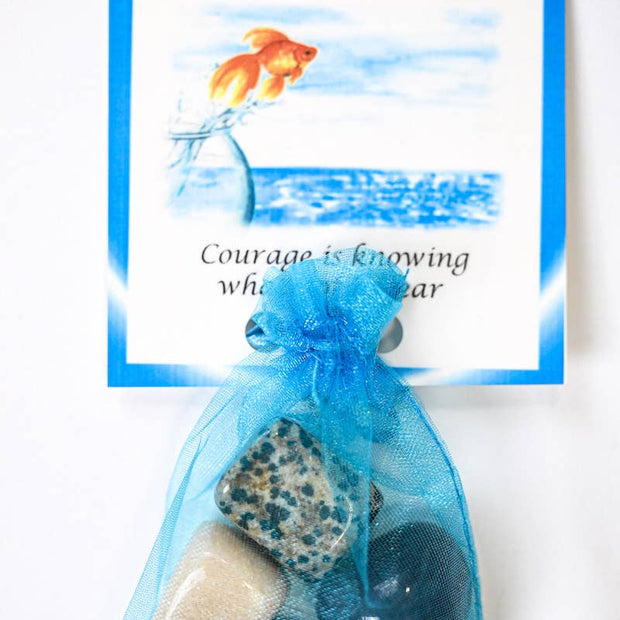 Courage Crystal Tumble Healing Bag (Blue Onyx, Dalmatian Jasper, Moonstone + Gray Agate)