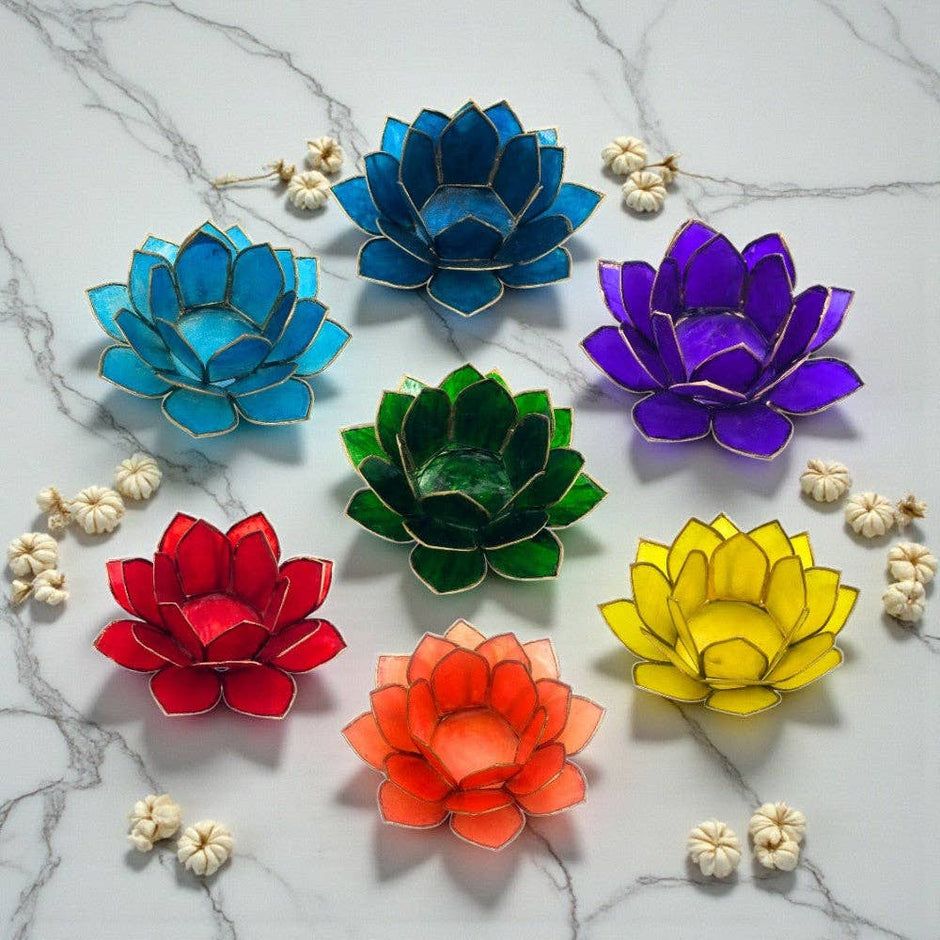 Coastal Capiz Shell Lotus Votive Candle Holders (2" H x 5" L) Assorted Colors
