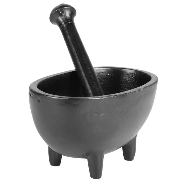 CAST IRON MORTAR & PESTLE 5.5’’ x 3.5’’ x 3.1’’ 6’’ Pestle - Herbs & Accessories