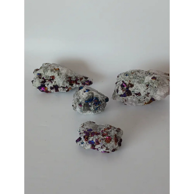 🦚✨ Chalcopyrite (Peacock Ore) with Calcite & Quartz – Joyful Transformation Amplified Energy & Spiritual Clarity! ✨🦚