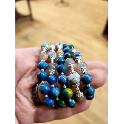 🌿 Chrysocolla K2 Peach Moonstone and Labradorite Bracelets - 8mm with Slide Chain Extension ✨ - OMC BRACELETS