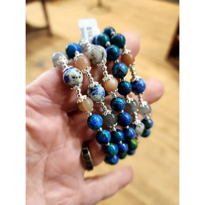 🌿 Chrysocolla K2 Peach Moonstone and Labradorite Bracelets - 8mm with Slide Chain Extension ✨ - OMC BRACELETS