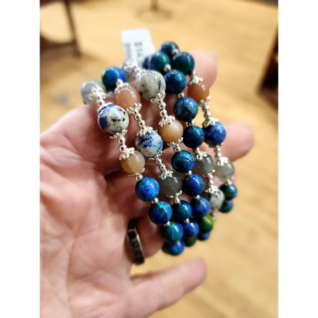 🌿 Chrysocolla K2 Peach Moonstone and Labradorite Bracelets - 8mm with Slide Chain Extension ✨ - OMC BRACELETS