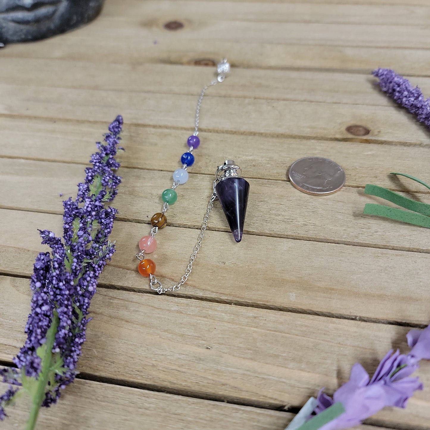 CONE PENDULUM W/CHAKRA CHAIN - AMETHYST - Pendulums & Mats
