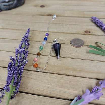 CONE PENDULUM W/CHAKRA CHAIN - AMETHYST - Pendulums & Mats