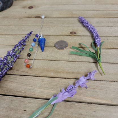 CONE PENDULUM W/CHAKRA CHAIN - LAPIS - Pendulums & Mats