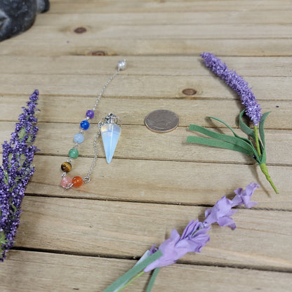 CONE PENDULUM W/CHAKRA CHAIN - OPALITE - Pendulums & Mats