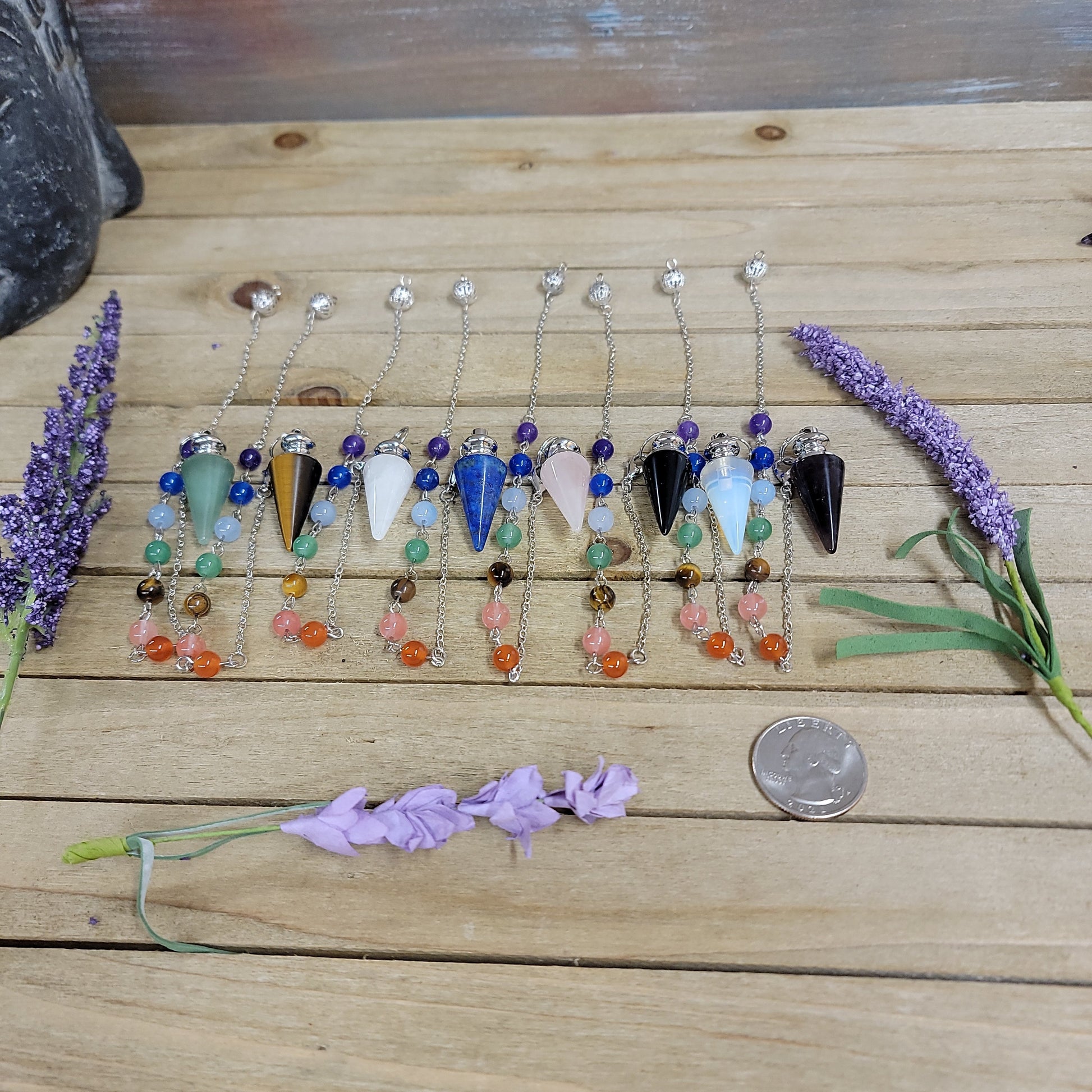 CONE PENDULUM W/CHAKRA CHAIN - Pendulums & Mats
