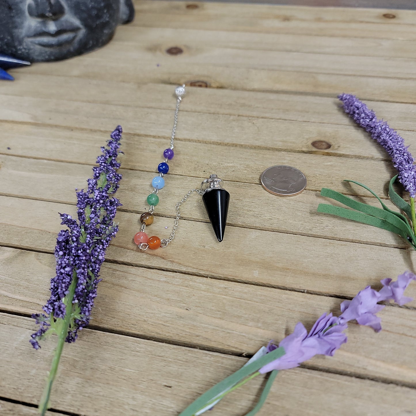 CONE PENDULUM W/CHAKRA CHAIN - SHUNGITE - Pendulums & Mats