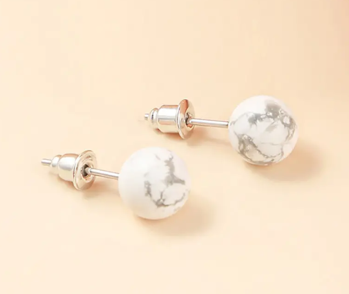 6MM & 8MM Bead Crystal Earrings - 8MM Howlite - Jewelry