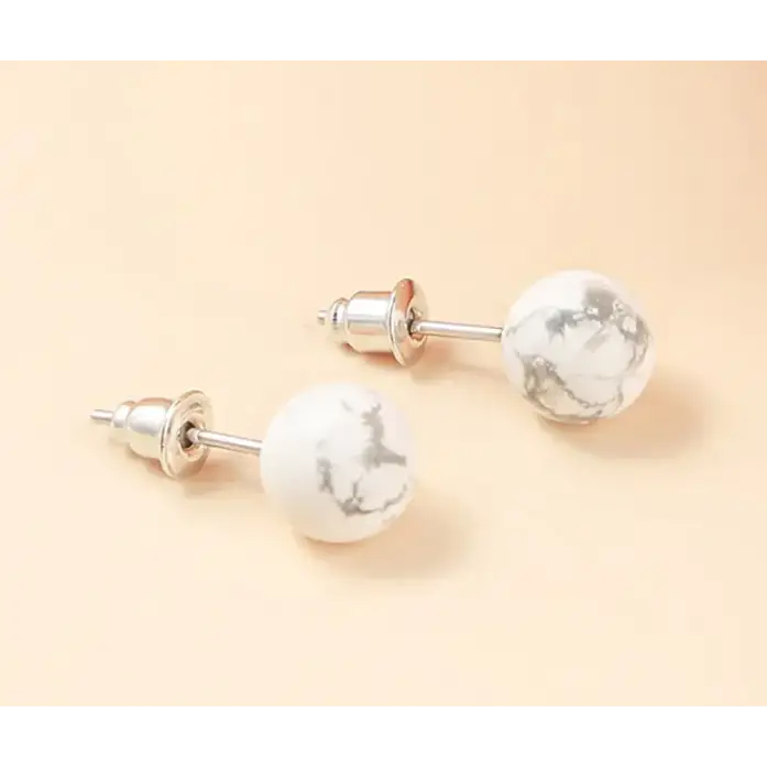 6MM & 8MM Bead Crystal Earrings - 8MM Howlite - Jewelry