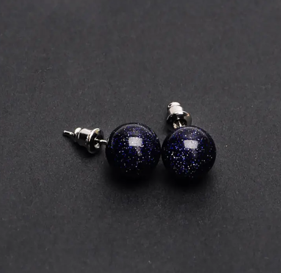 6MM & 8MM Bead Crystal Earrings - 8MM Blue Goldstone - Jewelry