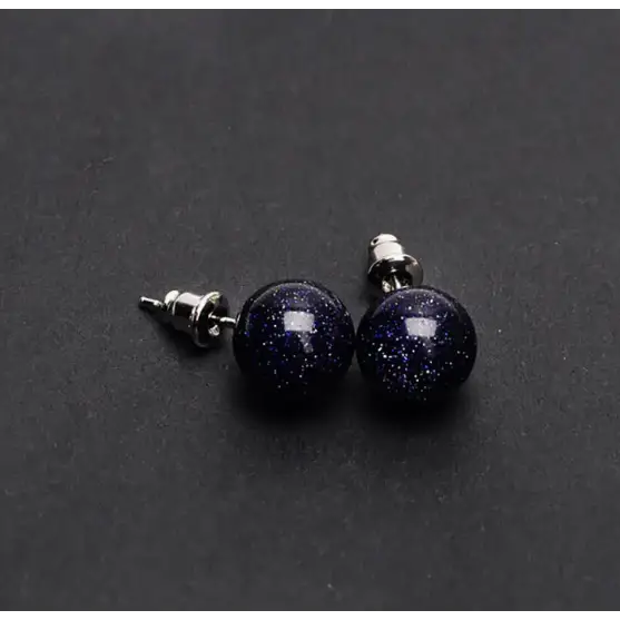 6MM & 8MM Bead Crystal Earrings - 8MM Blue Goldstone - Jewelry