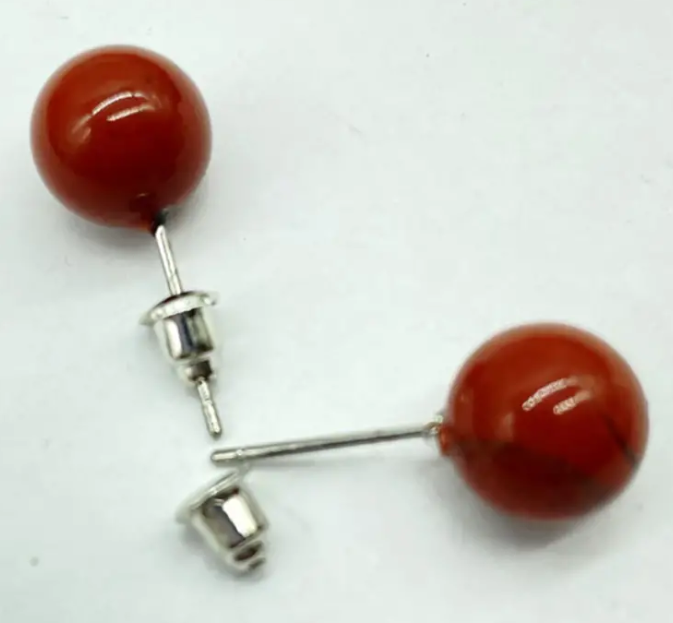 6MM & 8MM Bead Crystal Earrings - 8MM Red Jasper - Jewelry