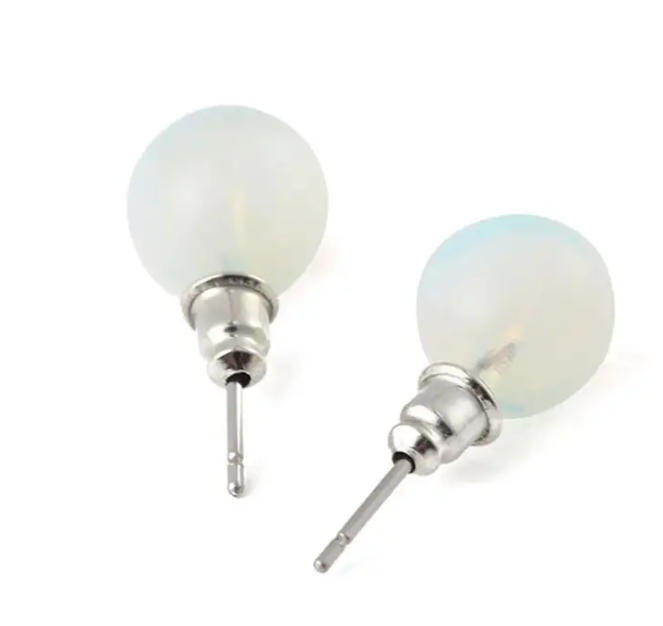6MM & 8MM Bead Crystal Earrings - 8MM Opalite - Jewelry