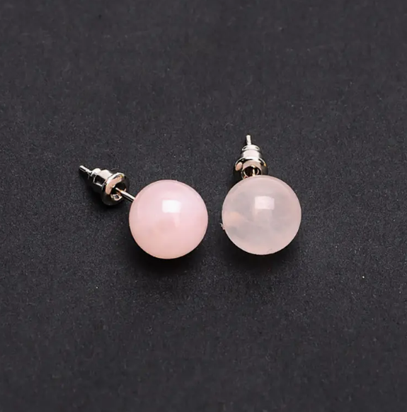 6MM & 8MM Bead Crystal Earrings - 8MM Rose Quartz - Jewelry