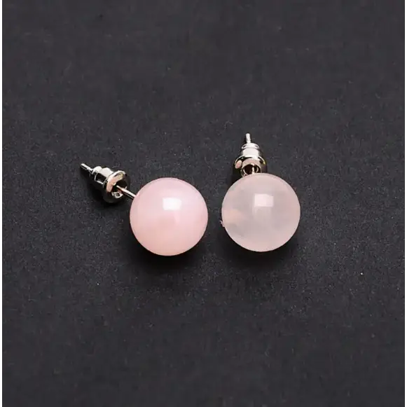 6MM & 8MM Bead Crystal Earrings - 8MM Rose Quartz - Jewelry