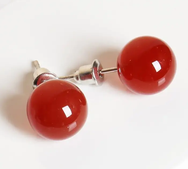 6MM & 8MM Bead Crystal Earrings - 8MM Carnelian - Jewelry