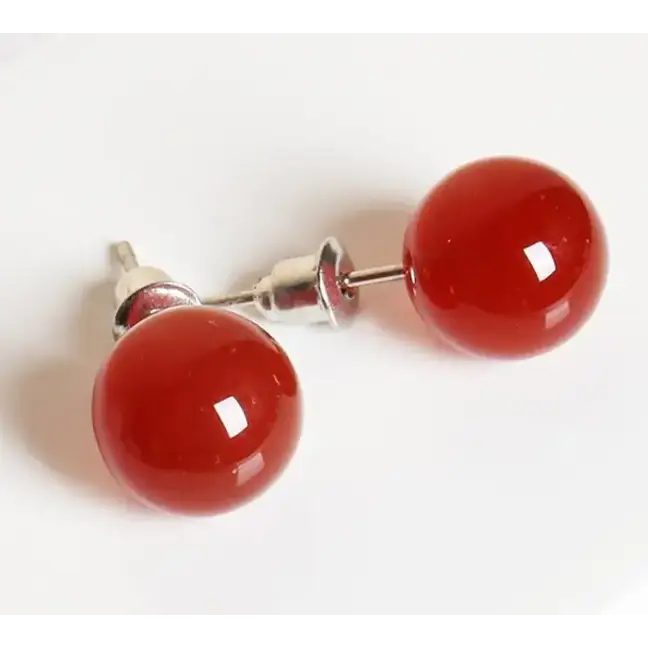 6MM & 8MM Bead Crystal Earrings - 8MM Carnelian - Jewelry