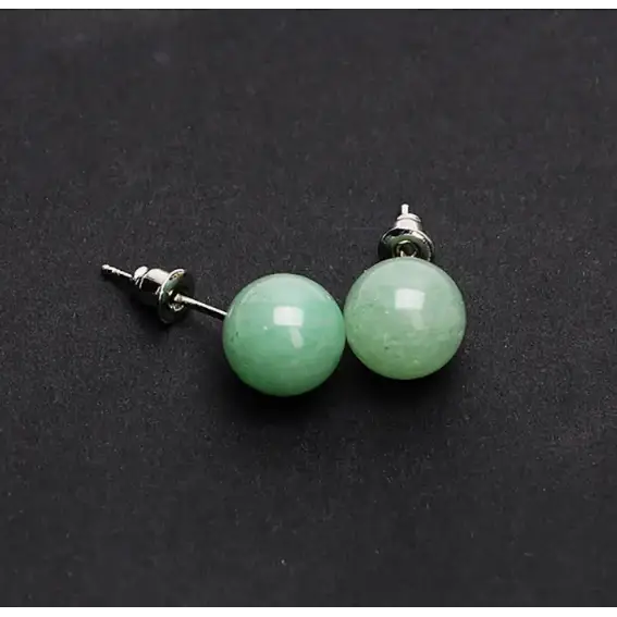 6MM & 8MM Bead Crystal Earrings - 8MM Green Aventurine - Jewelry
