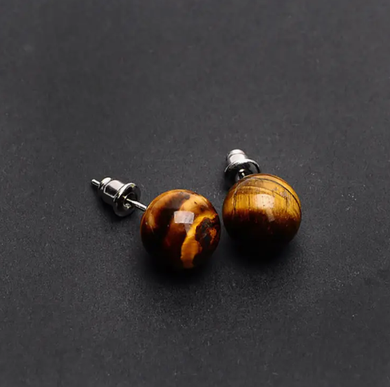 6MM & 8MM Bead Crystal Earrings - 8MM Tiger’s Eye - Jewelry