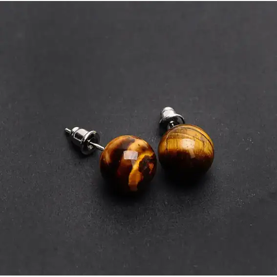 6MM & 8MM Bead Crystal Earrings - 8MM Tiger’s Eye - Jewelry