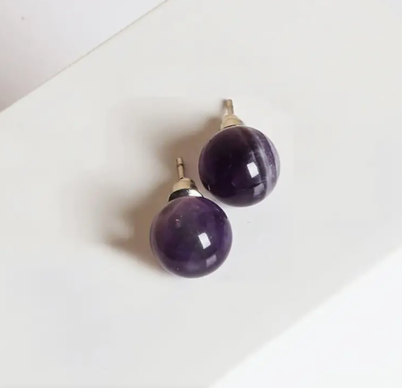 6MM & 8MM Bead Crystal Earrings - 8MM Amethyst - Jewelry