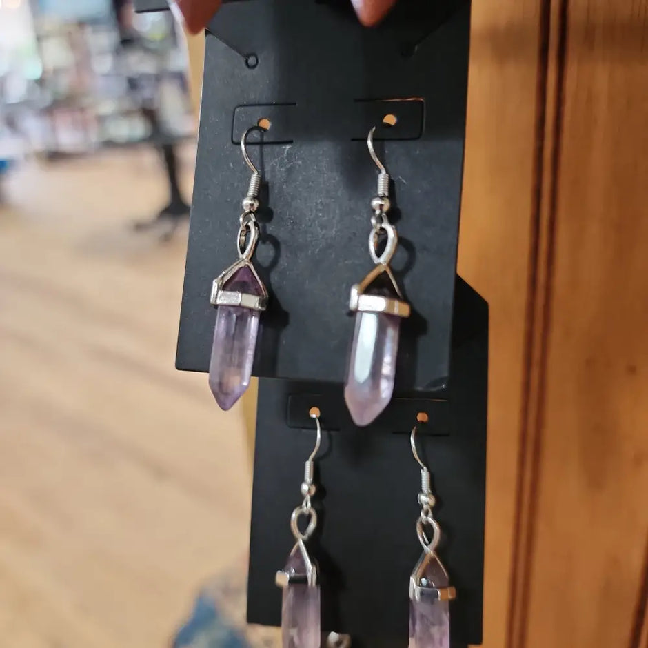 Crystal Bi-Point Earrings - Amethyst - Jewelry