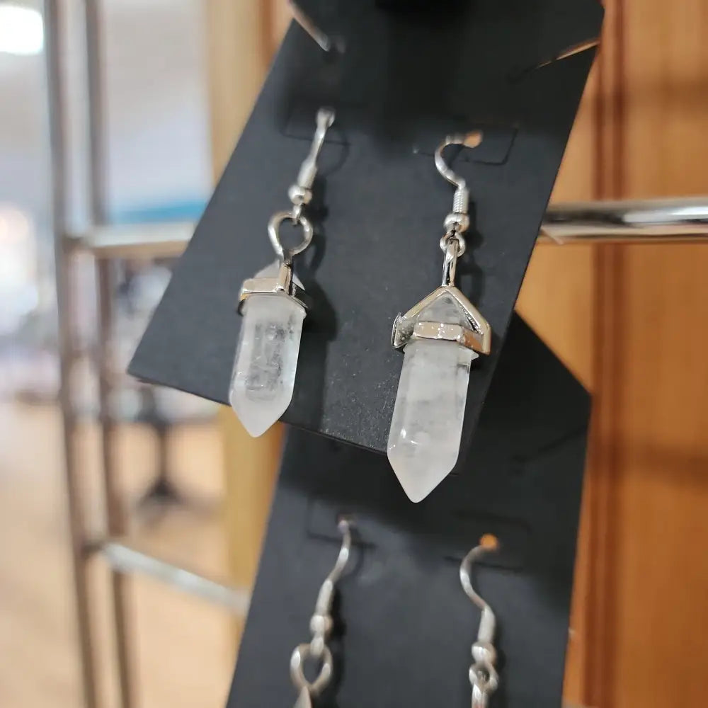 Crystal Bi-Point Earrings - Clear Quartz - Jewelry