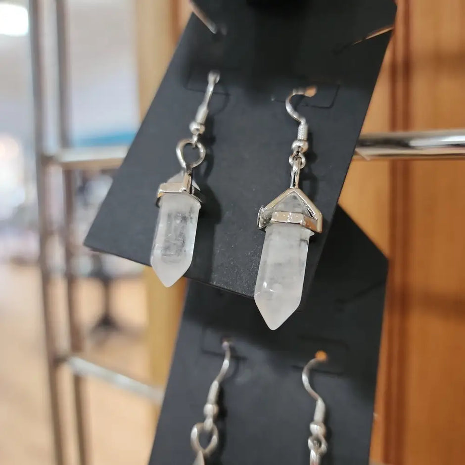 Crystal Bi-Point Earrings - Clear Quartz - Jewelry