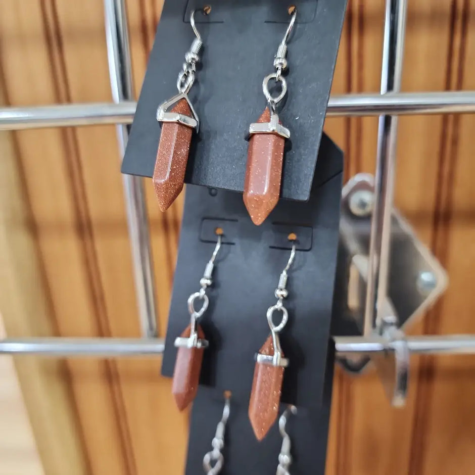 Crystal Bi-Point Earrings - Goldstone - Jewelry