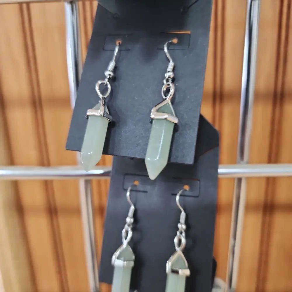 Crystal Bi-Point Earrings - Green Aventurine - Jewelry